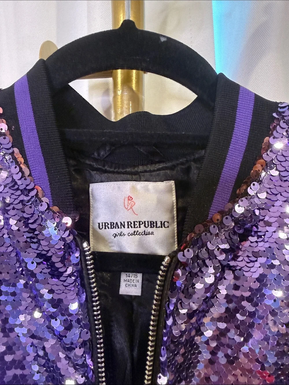 Urban Republic Nordstrom Sequin Bomber Zip Up Glitter Sparkle Girls Purple